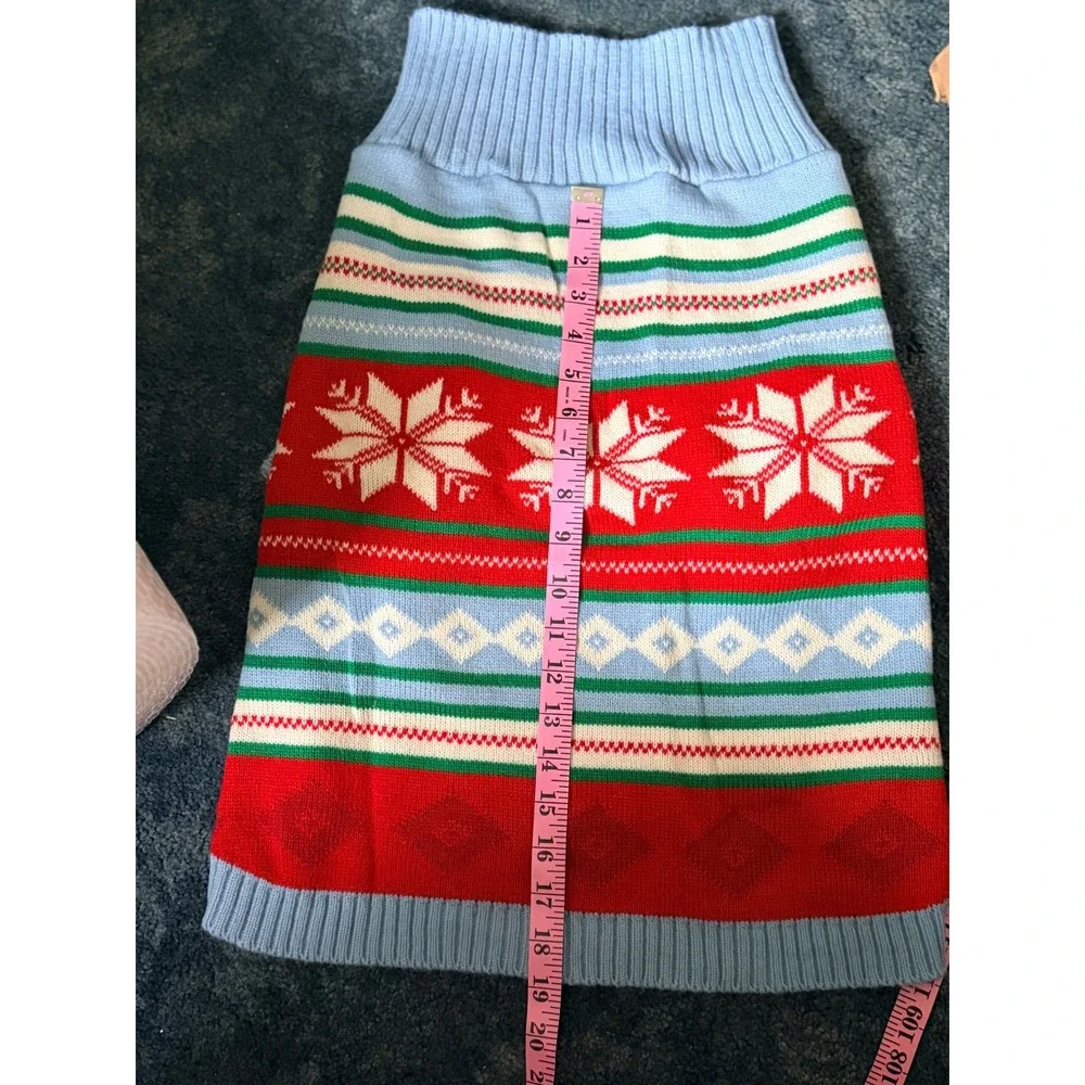 International Pet Supplies Fair Isle Dog Sweater XXL Blue‎ Red Holiday Snowflake